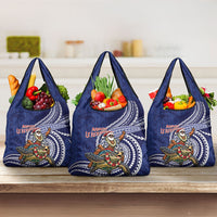 Samoa Christmas Grocery Bag Santa Riding Sea Turtle DT05 3-pack One Size Navy - Polynesian Pride