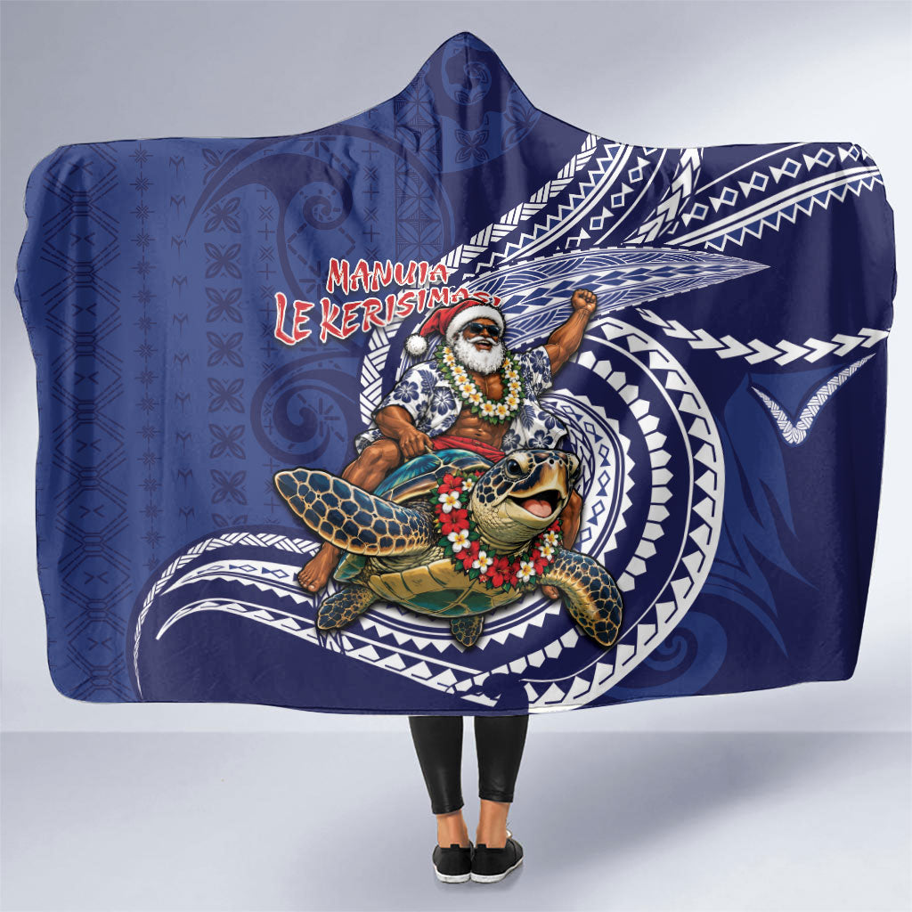 Samoa Christmas Hooded Blanket Santa Riding Sea Turtle DT05 One Size Navy - Polynesian Pride