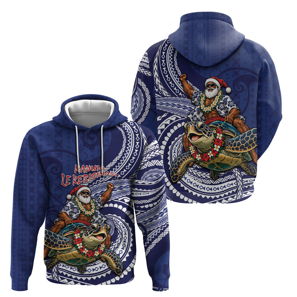 Samoa Christmas Hoodie Santa Riding Sea Turtle