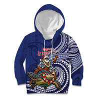 Samoa Christmas Kid Hoodie Santa Riding Sea Turtle DT05 Hoodie Navy - Polynesian Pride