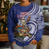 Samoa Christmas Kid Ugly Christmas Sweater Santa Riding Sea Turtle DT05 - Polynesian Pride