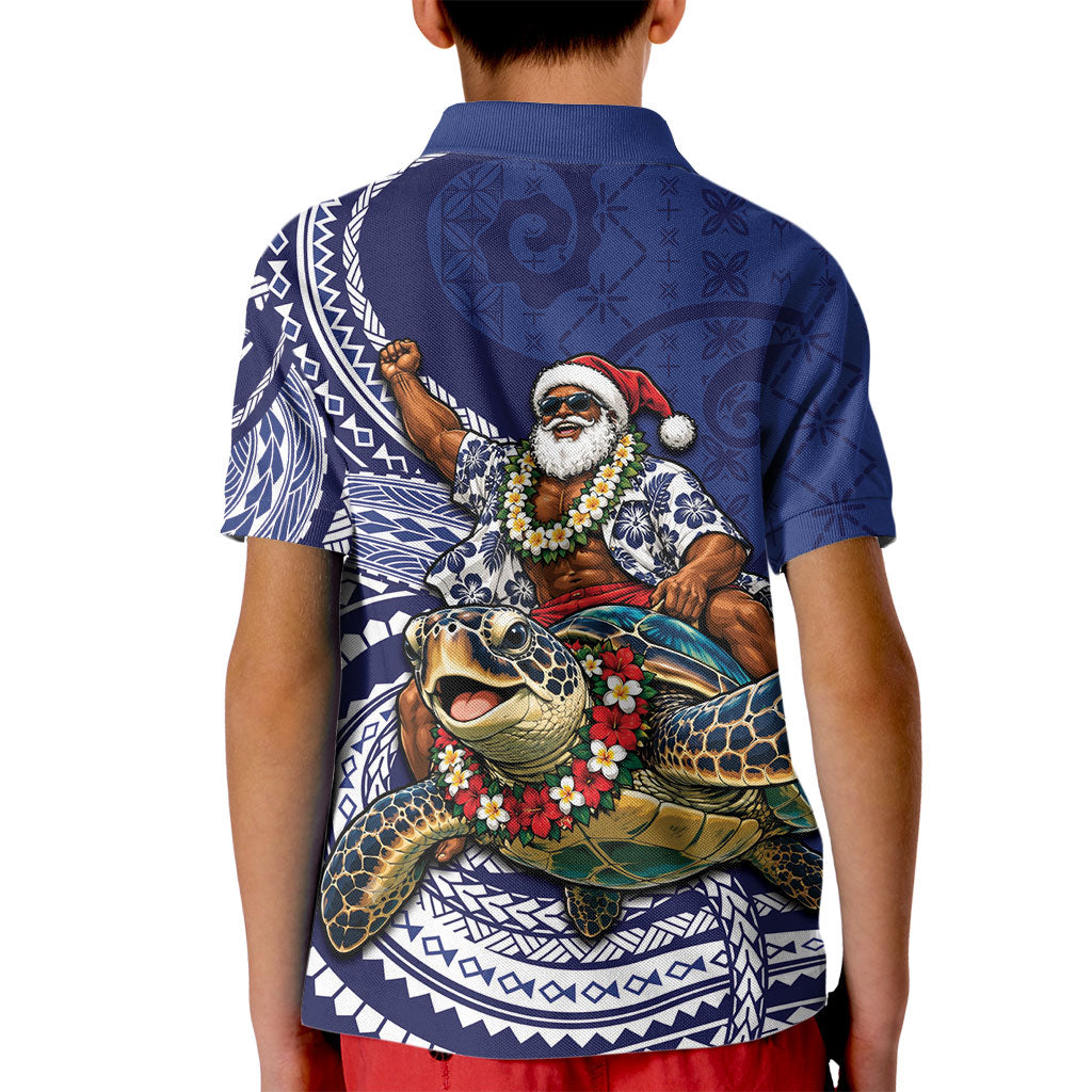 Samoa Christmas Kid Polo Shirt Santa Riding Sea Turtle DT05 - Polynesian Pride