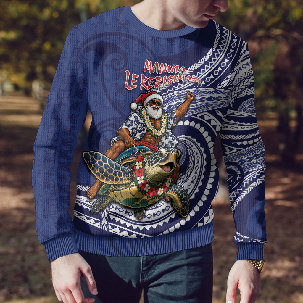 Samoa Christmas Ugly Christmas Sweater Santa Riding Sea Turtle DT05 - Polynesian Pride