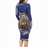Samoa Christmas Long Sleeve Bodycon Dress Santa Riding Sea Turtle DT05 - Polynesian Pride