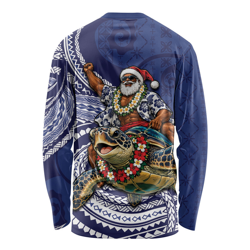 Samoa Christmas Long Sleeve Shirt Santa Riding Sea Turtle DT05 - Polynesian Pride