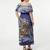 Samoa Christmas Off Shoulder Maxi Dress Santa Riding Sea Turtle DT05 - Polynesian Pride