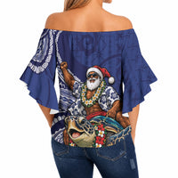 Samoa Christmas Off Shoulder Wrap Waist Top Santa Riding Sea Turtle