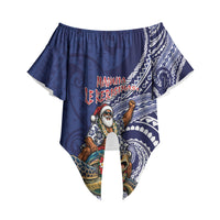 Samoa Christmas Off Shoulder Wrap Waist Top Santa Riding Sea Turtle