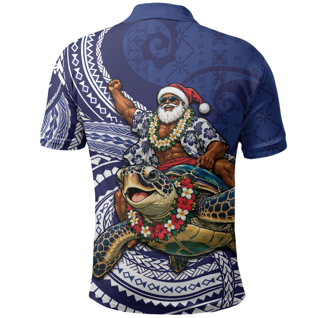 Samoa Christmas Polo Shirt Santa Riding Sea Turtle DT05 - Polynesian Pride
