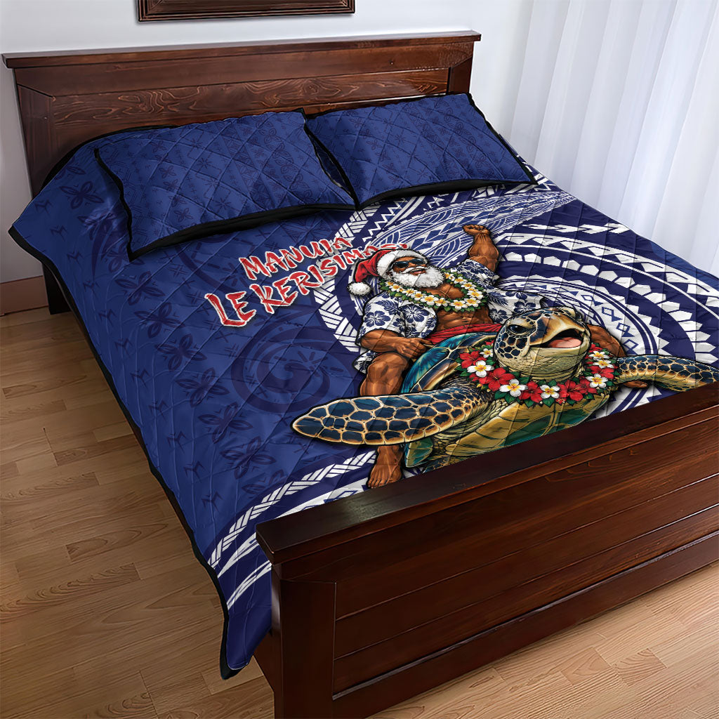 Samoa Christmas Quilt Bed Set Santa Riding Sea Turtle