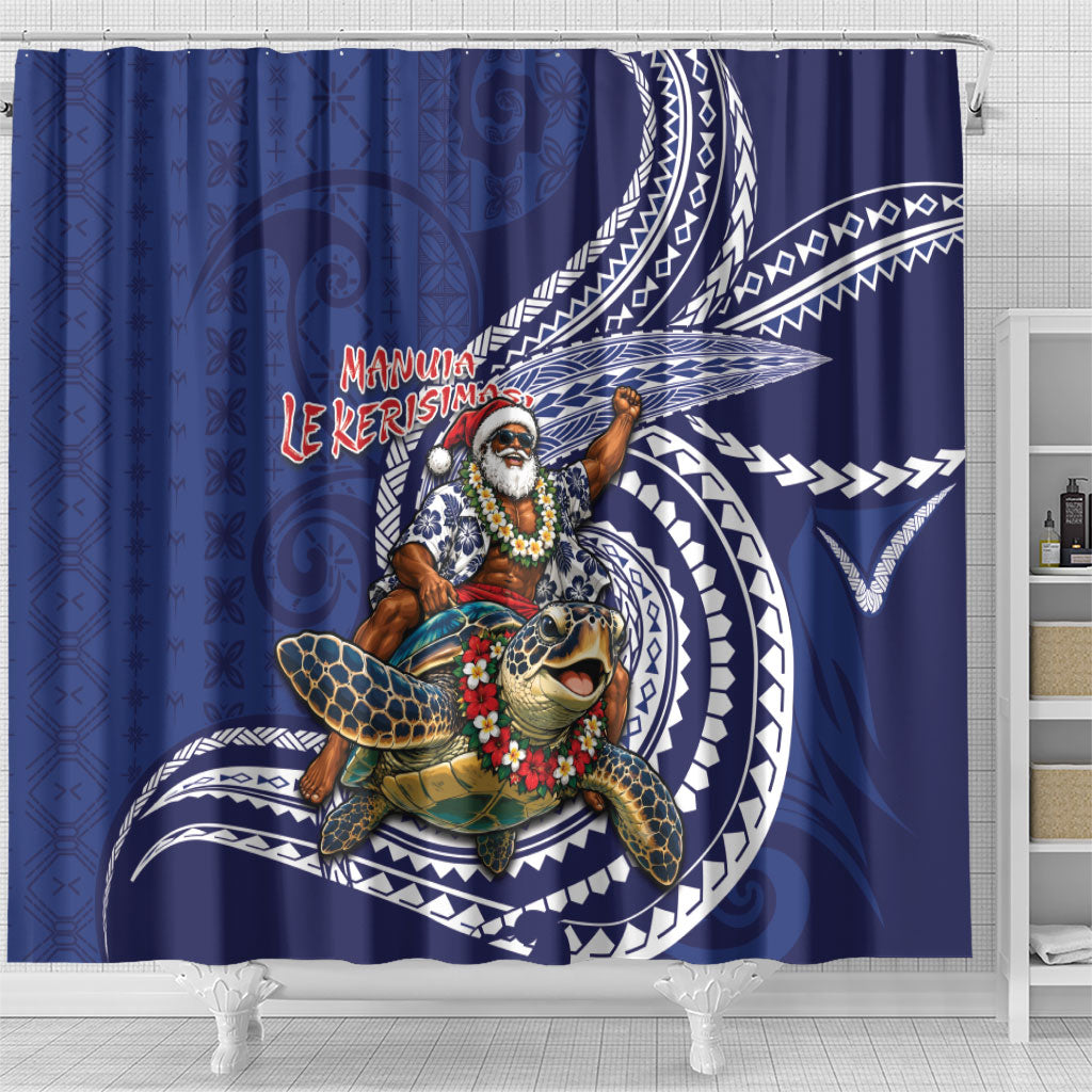 Samoa Christmas Shower Curtain Santa Riding Sea Turtle DT05 - Polynesian Pride