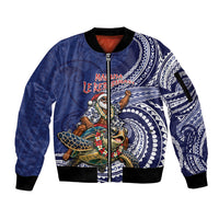 Samoa Christmas Sleeve Zip Bomber Jacket Santa Riding Sea Turtle DT05 Unisex Navy - Polynesian Pride