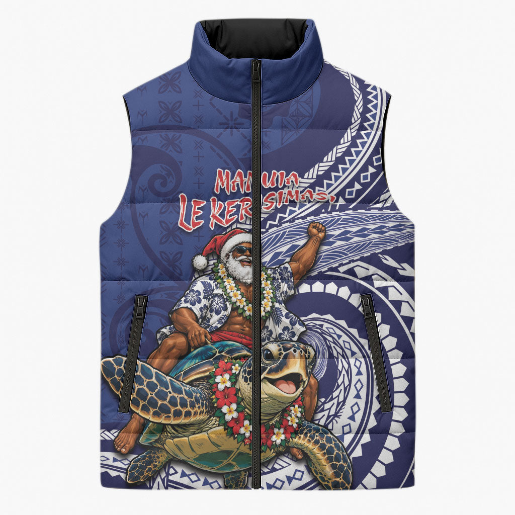 Samoa Christmas Sleeveless Puffer Jacket Santa Riding Sea Turtle DT05 Unisex Navy - Polynesian Pride