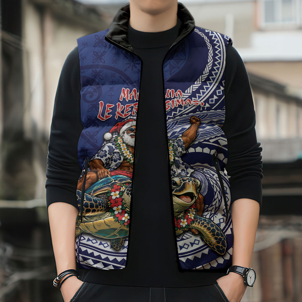 Samoa Christmas Sleeveless Puffer Jacket Santa Riding Sea Turtle DT05 - Polynesian Pride