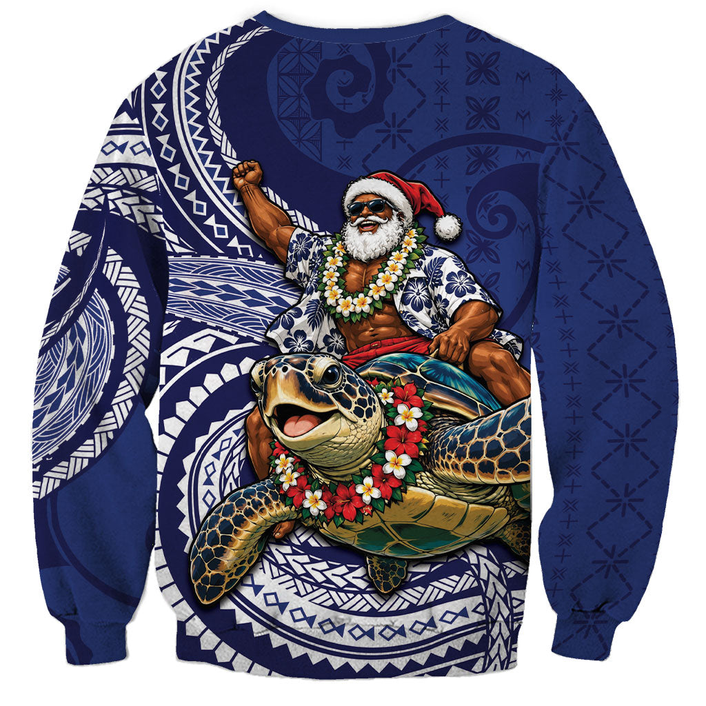 Samoa Christmas Sweatshirt Santa Riding Sea Turtle