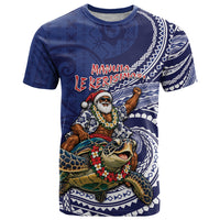 Samoa Christmas T Shirt Santa Riding Sea Turtle DT05 Navy - Polynesian Pride