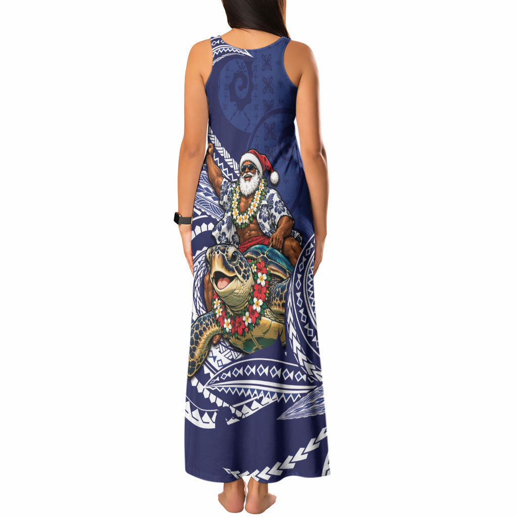 Samoa Christmas Tank Maxi Dress Santa Riding Sea Turtle