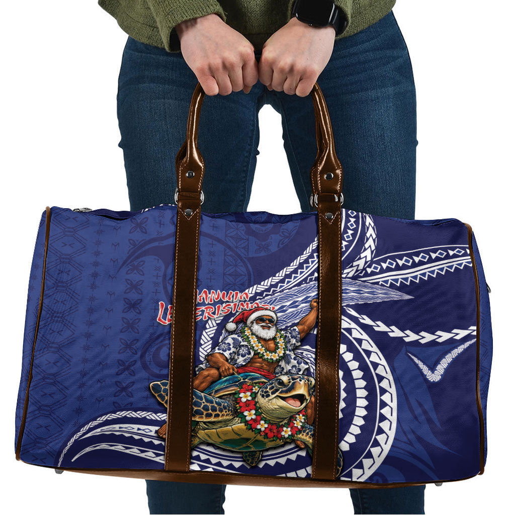 Samoa Christmas Travel Bag Santa Riding Sea Turtle DT05 Navy - Polynesian Pride