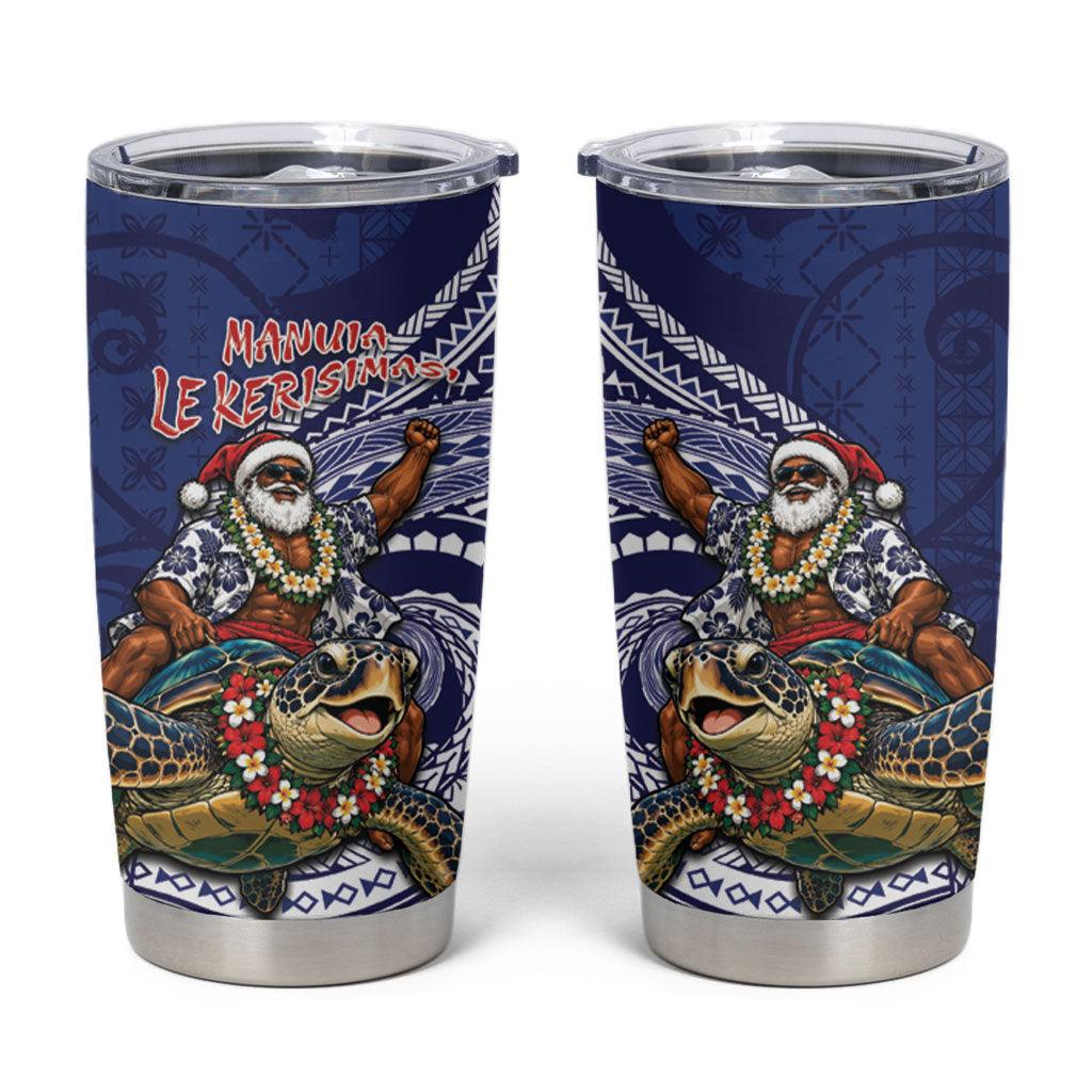 Samoa Christmas Tumbler Cup Santa Riding Sea Turtle DT05 Navy - Polynesian Pride