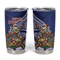 Samoa Christmas Tumbler Cup Santa Riding Sea Turtle DT05 Navy - Polynesian Pride