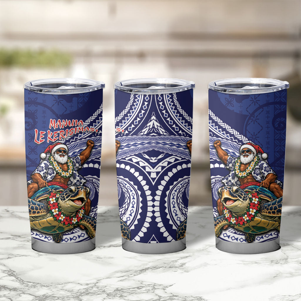 Samoa Christmas Tumbler Cup Santa Riding Sea Turtle DT05 - Polynesian Pride