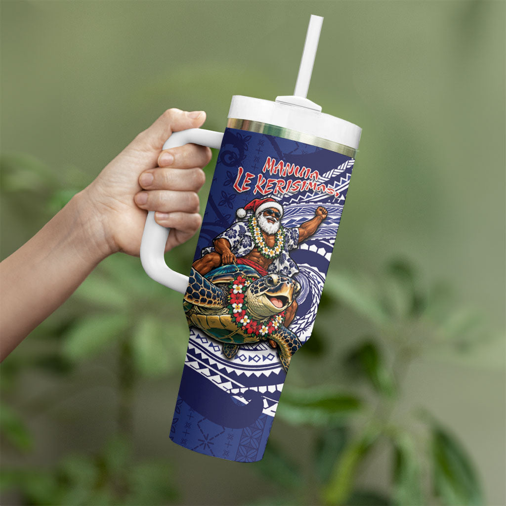 Samoa Christmas Tumbler With Handle Santa Riding Sea Turtle DT05 - Polynesian Pride