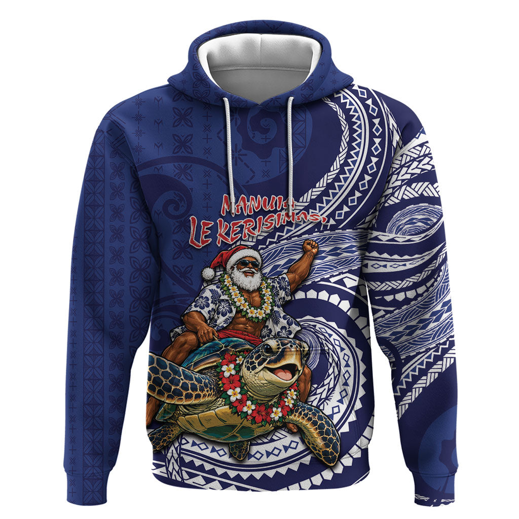 Samoa Christmas Zip Hoodie Santa Riding Sea Turtle DT05 Pullover Hoodie Navy - Polynesian Pride