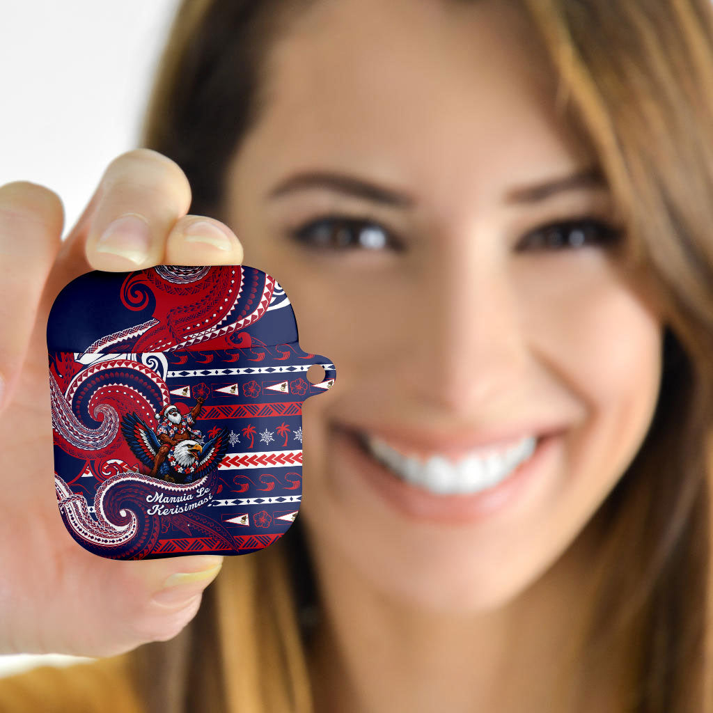 American Samoa Christmas AirPods Case Santa Riding Bald Eagle