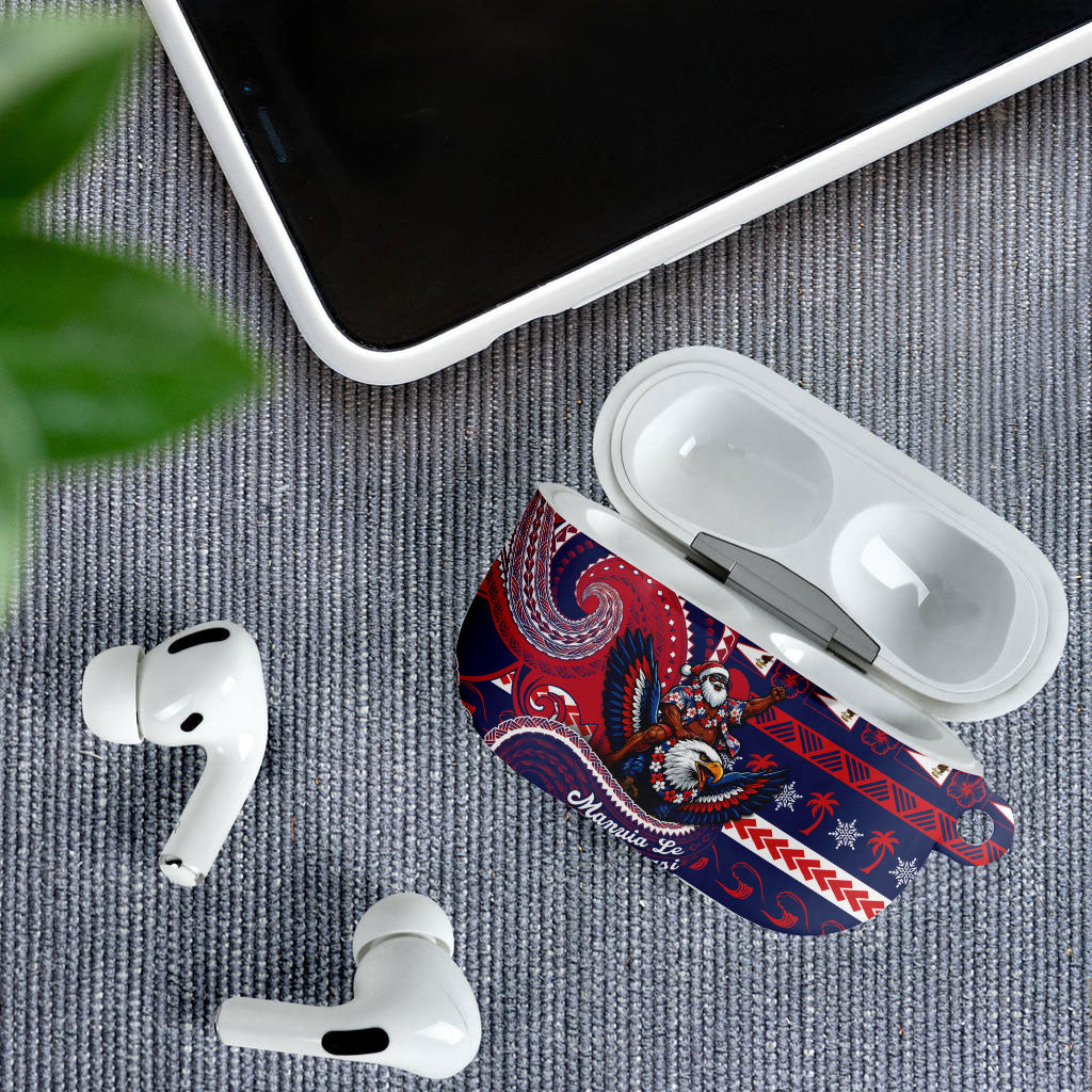 American Samoa Christmas AirPods Case Santa Riding Bald Eagle