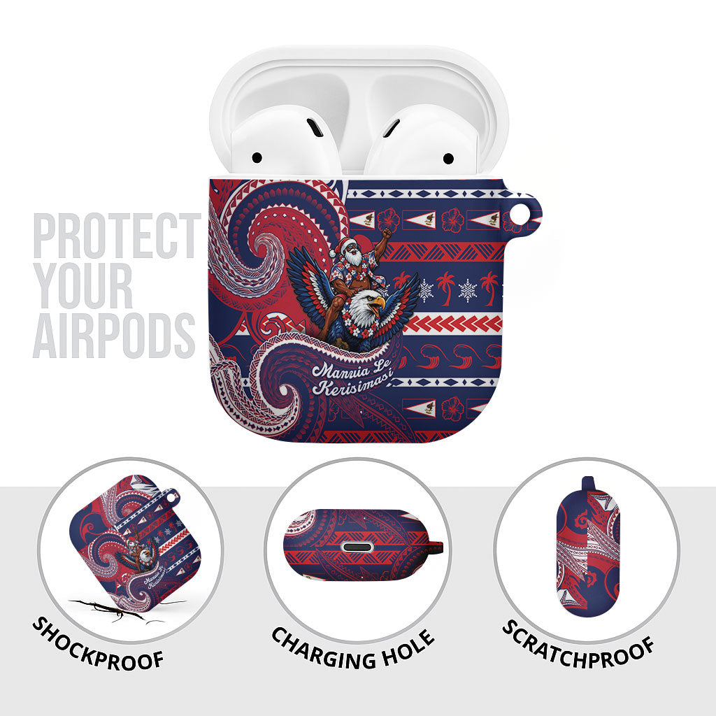 American Samoa Christmas AirPods Case Santa Riding Bald Eagle