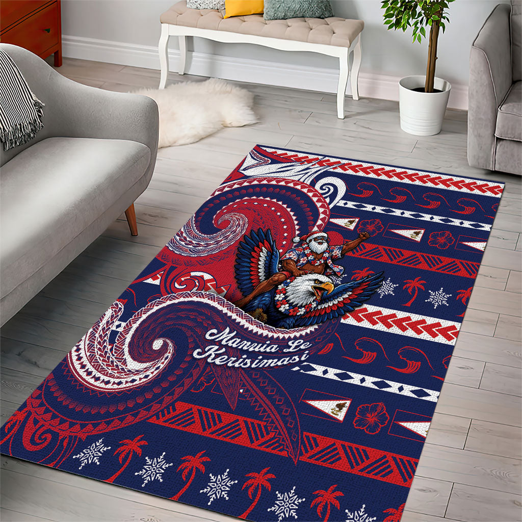American Samoa Christmas Area Rug Santa Riding Bald Eagle