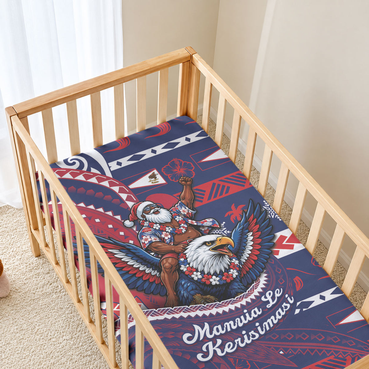 American Samoa Christmas Baby Bed Cover Santa Riding Bald Eagle DT05 - Polynesian Pride