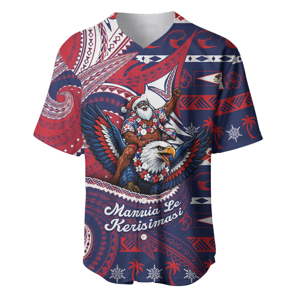 American Samoa Christmas Baseball Jersey Santa Riding Bald Eagle