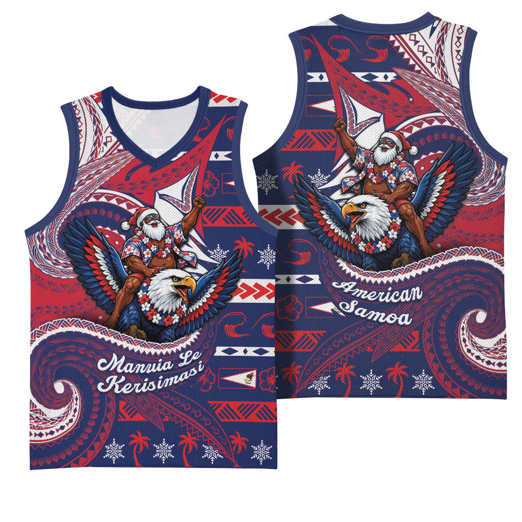 American Samoa Christmas Basketball Jersey Santa Riding Bald Eagle DT05 - Polynesian Pride
