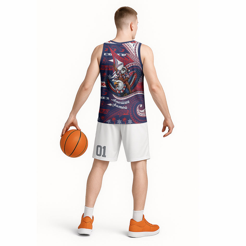 American Samoa Christmas Basketball Jersey Santa Riding Bald Eagle DT05 - Polynesian Pride
