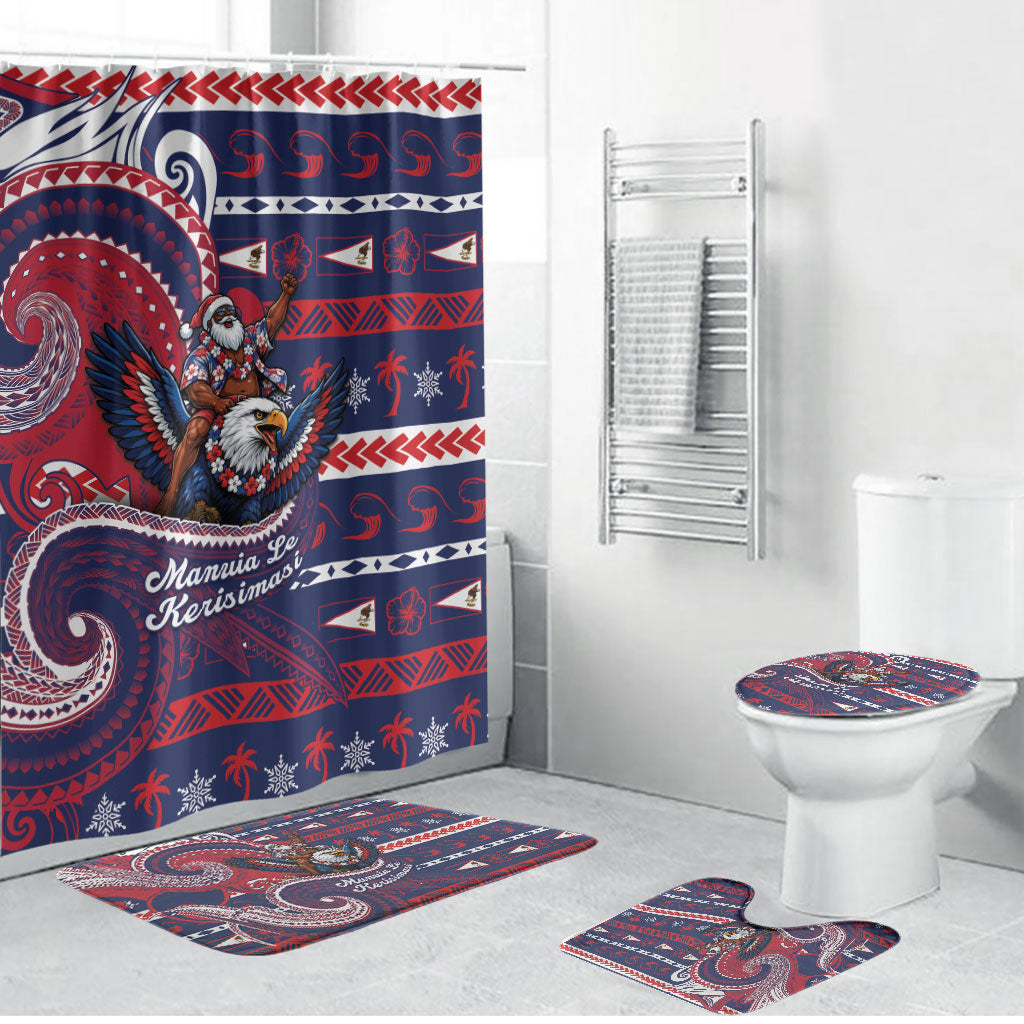 American Samoa Christmas Bathroom Set Santa Riding Bald Eagle DT05 Bathroom Set (4 pcs) Navy - Polynesian Pride