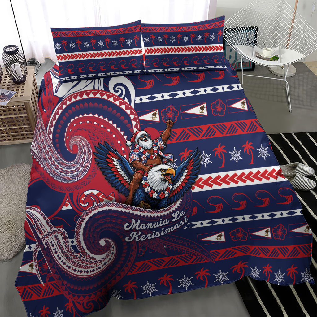 American Samoa Christmas Bedding Set Santa Riding Bald Eagle
