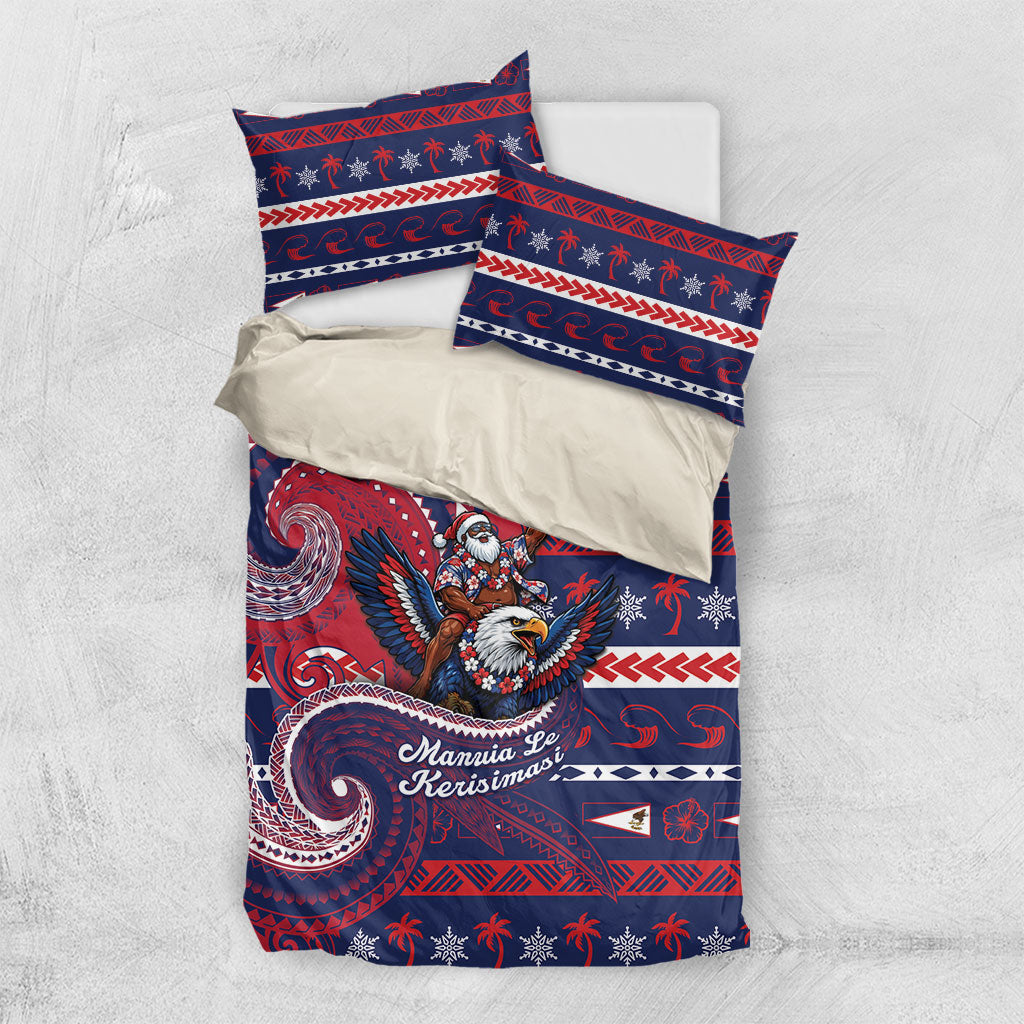 American Samoa Christmas Bedding Set Santa Riding Bald Eagle