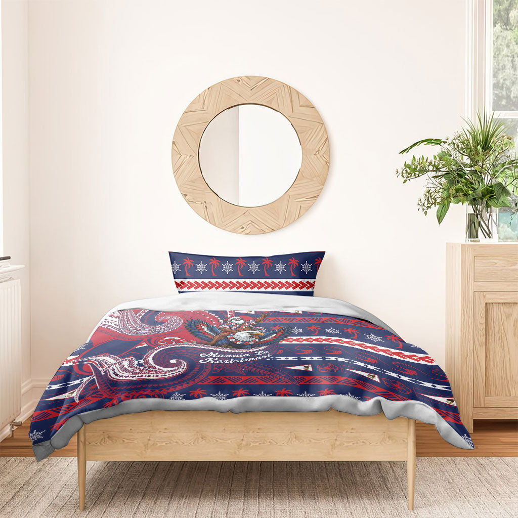 American Samoa Christmas Bedding Set Santa Riding Bald Eagle