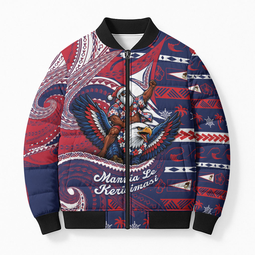 American Samoa Christmas Bomber Puffer Jacket Santa Riding Bald Eagle