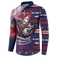 American Samoa Christmas Button Sweatshirt Santa Riding Bald Eagle