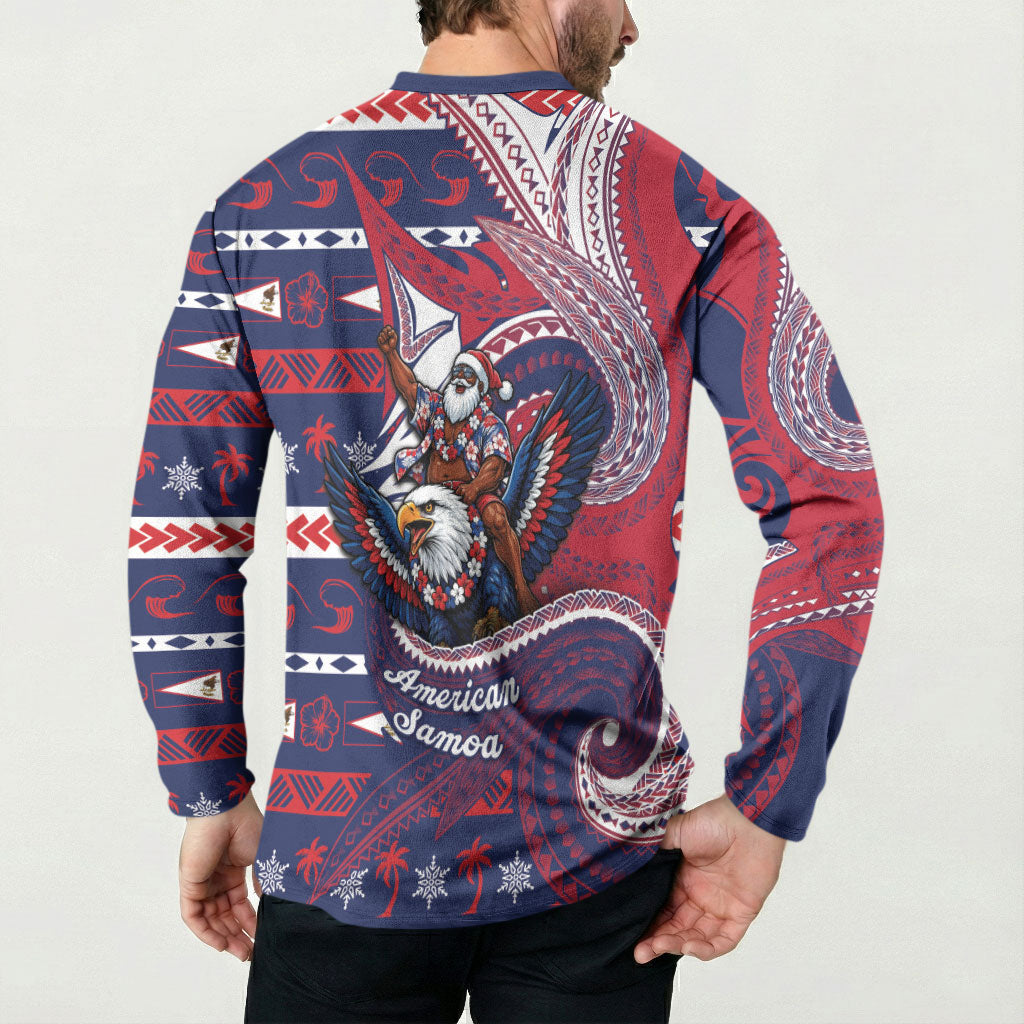 American Samoa Christmas Button Sweatshirt Santa Riding Bald Eagle