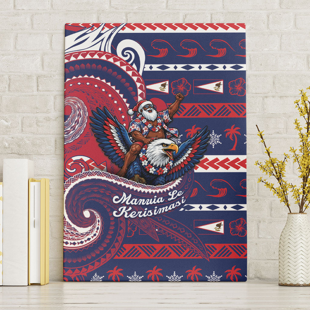 American Samoa Christmas Canvas Wall Art Santa Riding Bald Eagle DT05 Without Frame Navy - Polynesian Pride