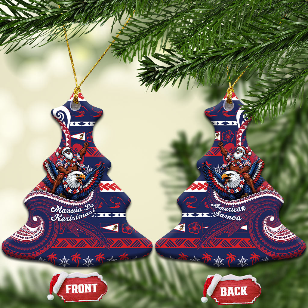 American Samoa Christmas Ceramic Ornament Santa Riding Bald Eagle DT05 Christmas Tree Navy - Polynesian Pride