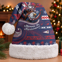 American Samoa Christmas Santa Hat Santa Riding Bald Eagle DT05 With Fur Navy - Polynesian Pride