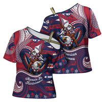 American Samoa Christmas Cross Shoulder Shirt Santa Riding Bald Eagle DT05 - Polynesian Pride