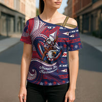 American Samoa Christmas Cross Shoulder Shirt Santa Riding Bald Eagle DT05 - Polynesian Pride