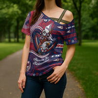 American Samoa Christmas Cross Shoulder Shirt Santa Riding Bald Eagle DT05 - Polynesian Pride