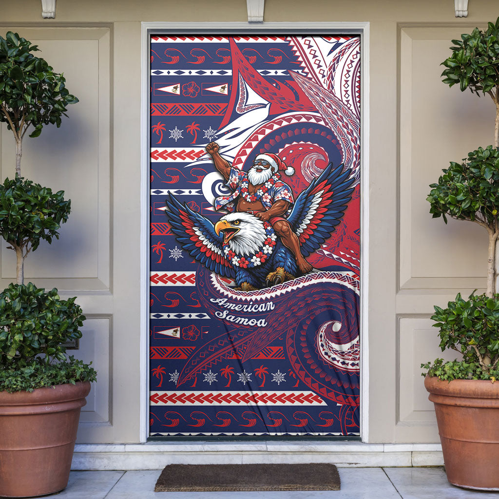 American Samoa Christmas Door Cover Santa Riding Bald Eagle DT05 Navy - Polynesian Pride