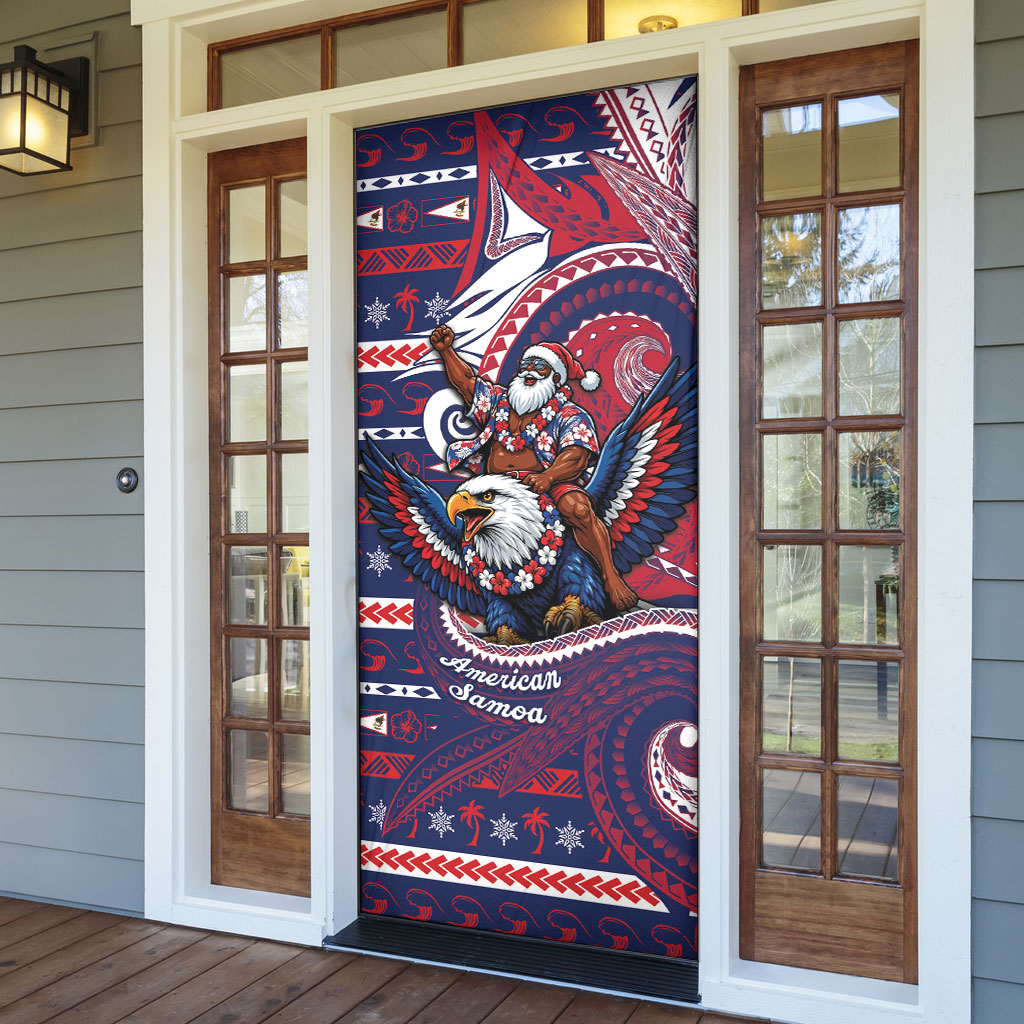 American Samoa Christmas Door Cover Santa Riding Bald Eagle DT05 - Polynesian Pride